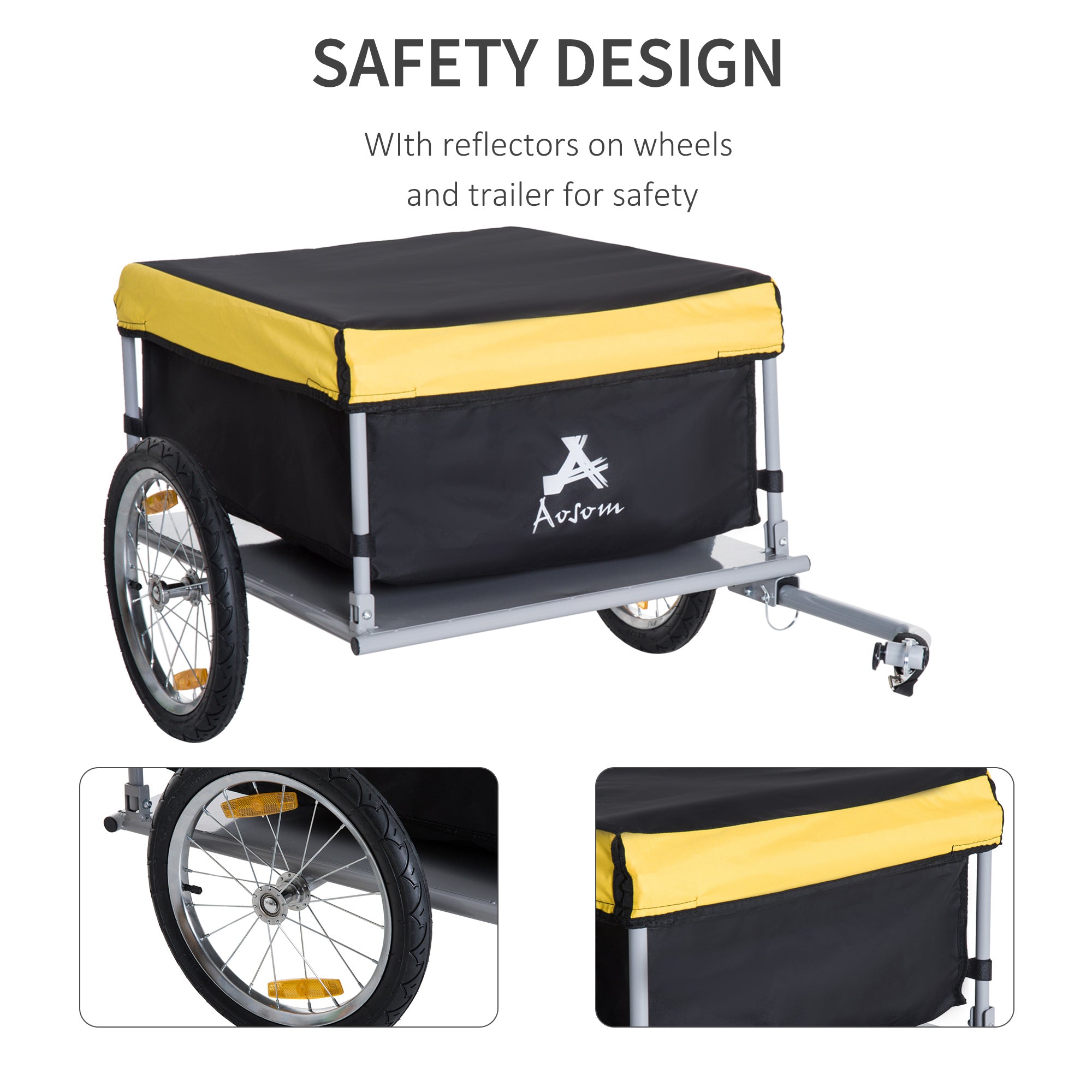 HOMCOM Bicycle Cargo Trailer, Two-Wheel Bicycle Large Cargo Wagon Trailer Oxford Fabric, Folding Storage, & Removable Cover, Yellow 