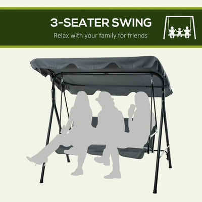 Outsunny Three-Seater Garden Swing Chair, with Adjustable Canopy - Grey 