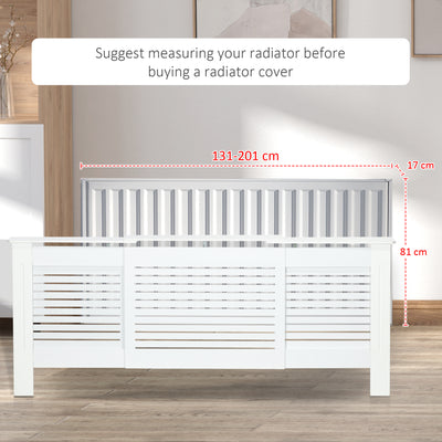 HOMCOM Set of 2 MDF Extendable Radiator Cover with Cabinet Shelving, Home Office Slatted Design, White 139-208.5L x 20.5W x 82.5H cm 