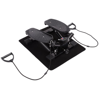 HOMCOM Portable Mini Stepper, Exercise Fitness Machine for Legs Arms Thigh Toner Toning Machine, Stair Steps Workout Training Fitness, w/ Resistance Bands and Floor Mat, Black 