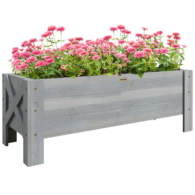 Outsunny 58L Garden Raised Bed Planter Grow Containers for Outdoor Patio Plant Flower Vegetable Pot Fir Wood, 100 x 36.5 x 36 cm, Grey 