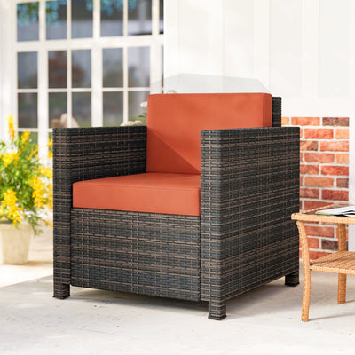 Outsunny PE Rattan Garden Armchair with Cushion - Mixed Brown/Orange 