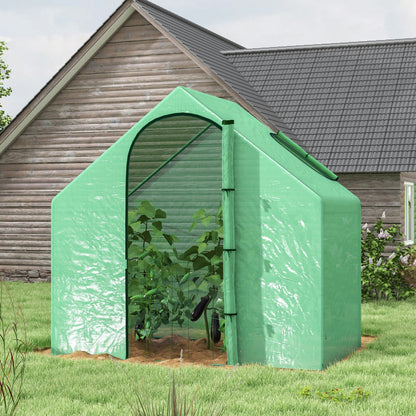 Outsunny Walk In Mini Greenhouse Garden Outdoor Flower Planter Steel Frame w/ Zipped Door & Window, PE Cover, 180 x 100 x 168CM, Green 