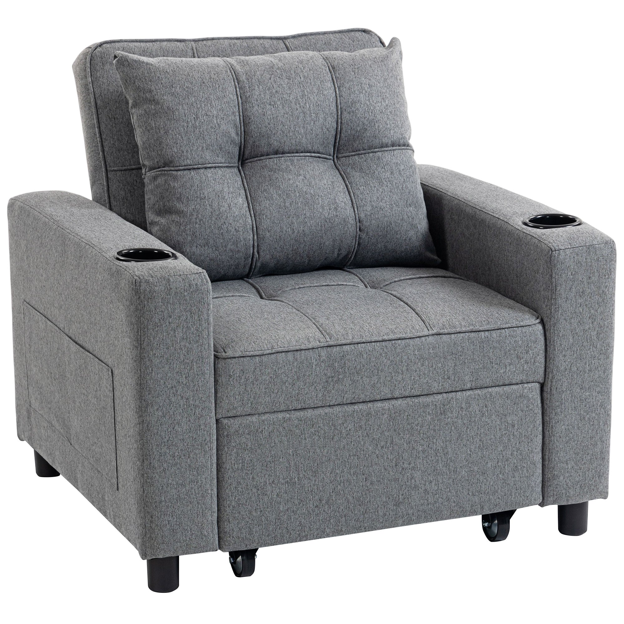 HOMCOM 3-in-1 Single Sofa Bed, Convertible Sleeper Chair Bed - Dark Grey 
