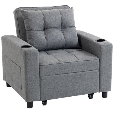 HOMCOM 3-in-1 Single Sofa Bed, Convertible Sleeper Chair Bed - Dark Grey 