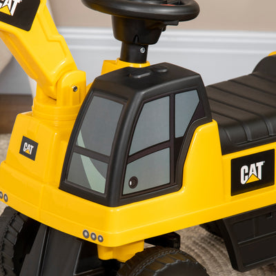 HOMCOM CAT Licensed Kids Ride on Digger Toddler Pretend Construction Play Toy Foot-To-Floor Ride-On Toy w/ Manual Shovel, Horn, Hidden Storage, for Ages 1-3 Years 