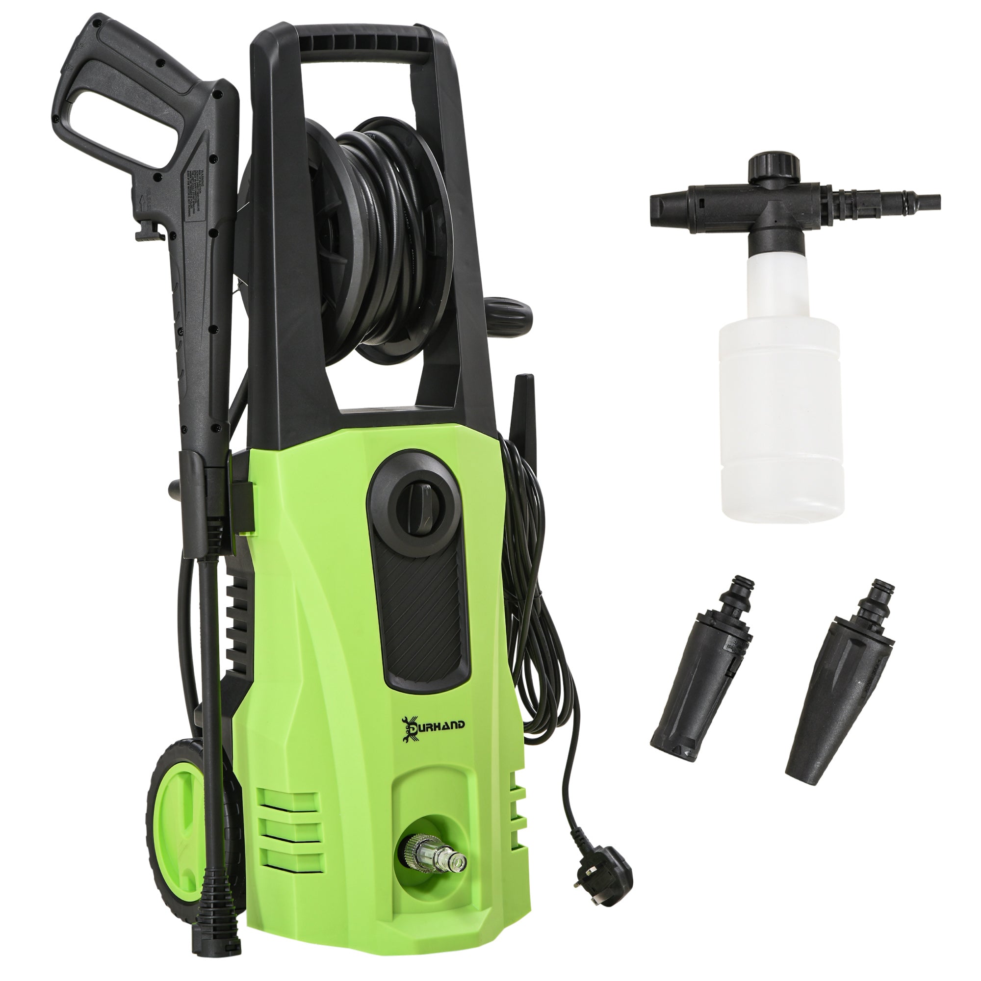 DURHAND 1800W High\'c2\'a0Pressure\'c2\'a0Washer, 150 Bar Pressure, 510 L/h Flow, High-Performance Portable Power Jet Wash Cleaner Green