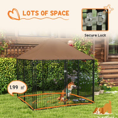 PawHut Outdoor Dog Kennel Puppy Play Pen with Canopy Garden Playpen Fence Crate Enclosure Cage Rotating Bowl 141 x 141 x 151 cm 