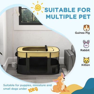 PawHut Foldable Dog Pen with Storage Bag for Indoor/Outdoor Use, Portable Pet playpen, with Ground Stakes - Yellow 