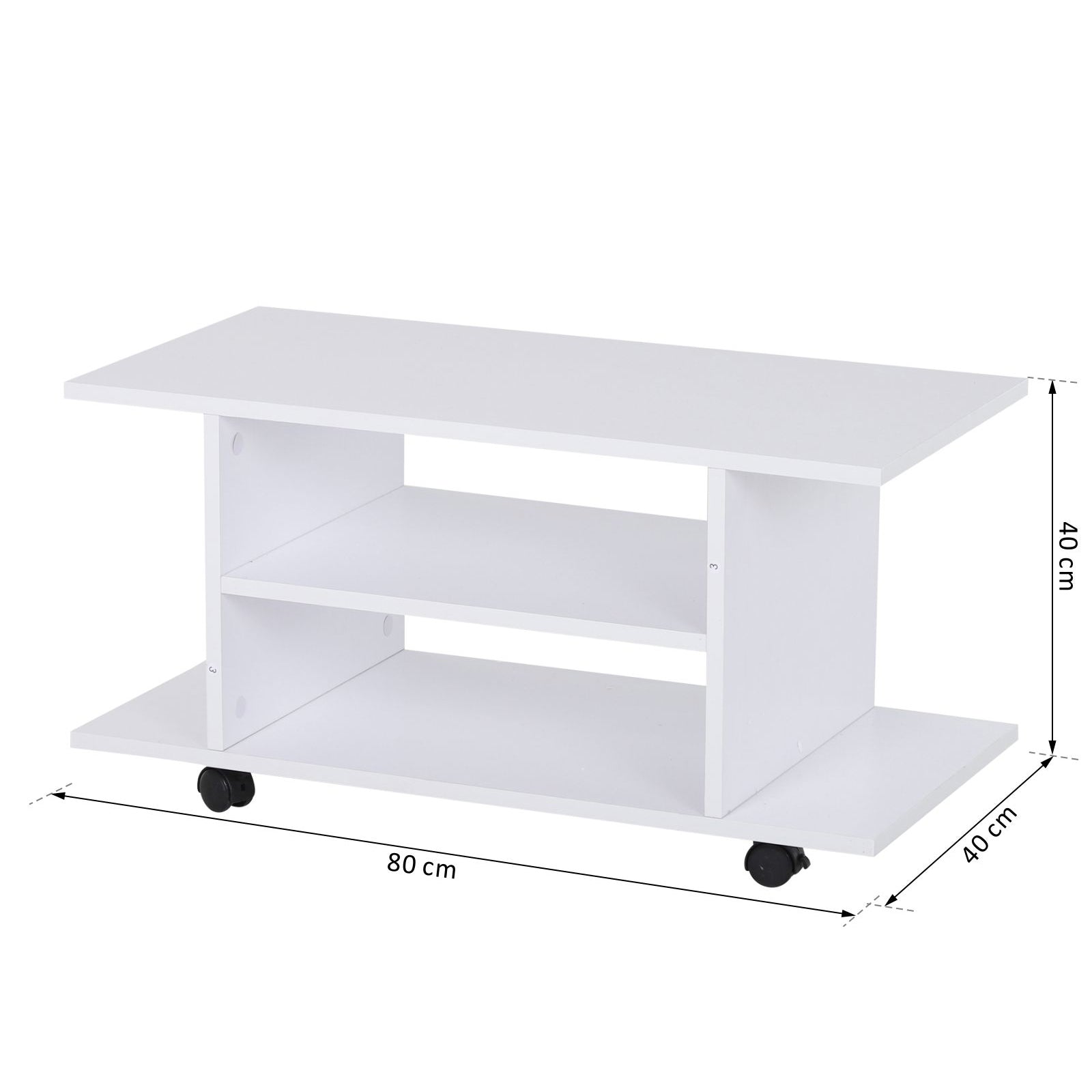 HOMCOM Modern TV Cabinet Stand Storage Shelves Table Mobile Bedroom Furniture Bookshelf Bookcase White 