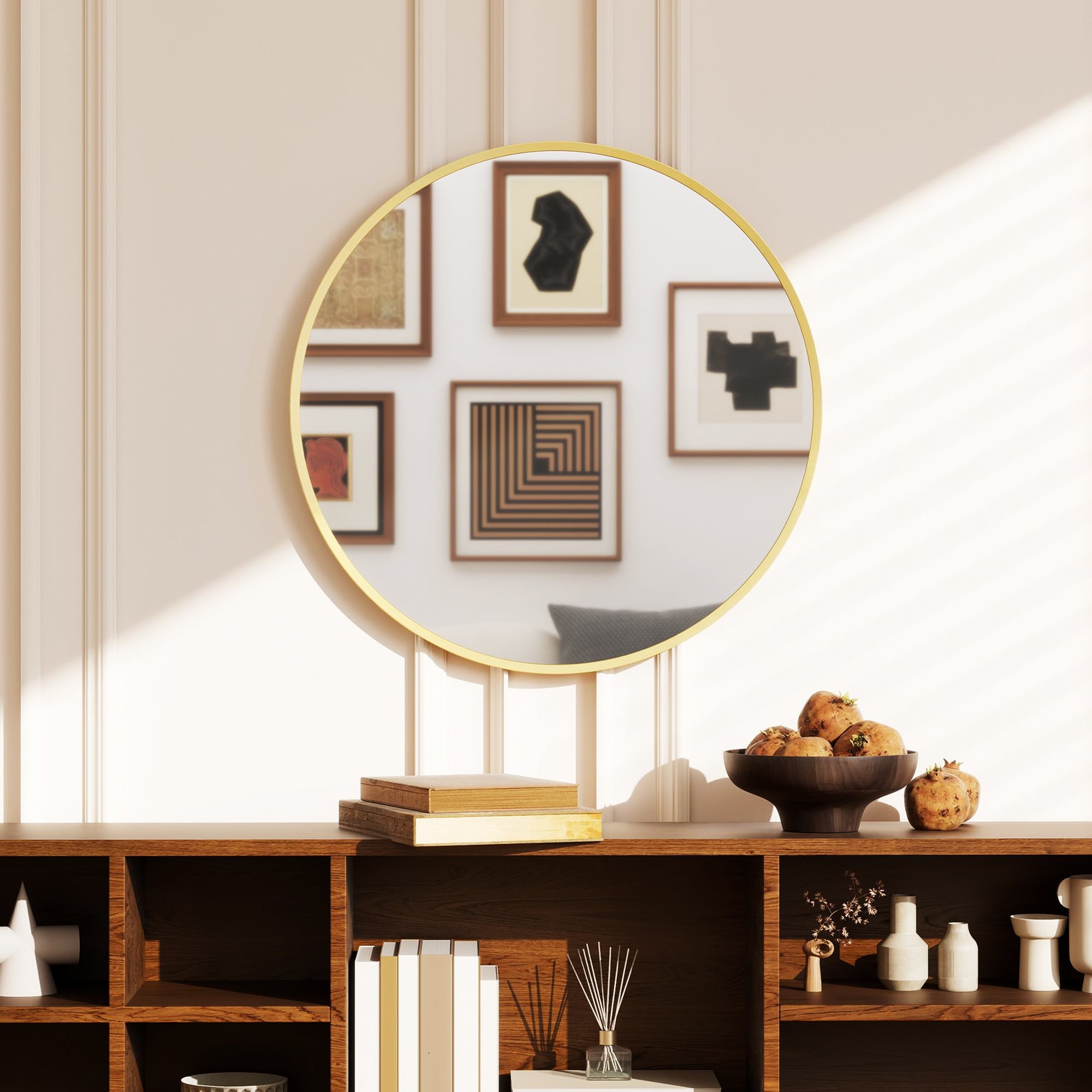 HOMCOM 61cm Decorative Wall Mirror for Bedroom Living Room, Modern Round Bathroom Mirror for Home Decor, Gold Tone 
