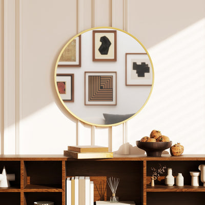 HOMCOM 61cm Decorative Wall Mirror for Bedroom Living Room, Modern Round Bathroom Mirror for Home Decor, Gold Tone 