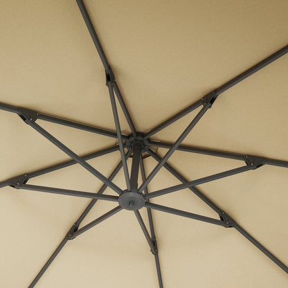 Outsunny 3(m) Garden Cantilever Parasol, Round Overhanging Umbrella with Crank Handle, Cross Base, Aluminium Frame and 360° Rotation, Banana Patio Umbrella for Outdoor Sun Shade, Khaki 