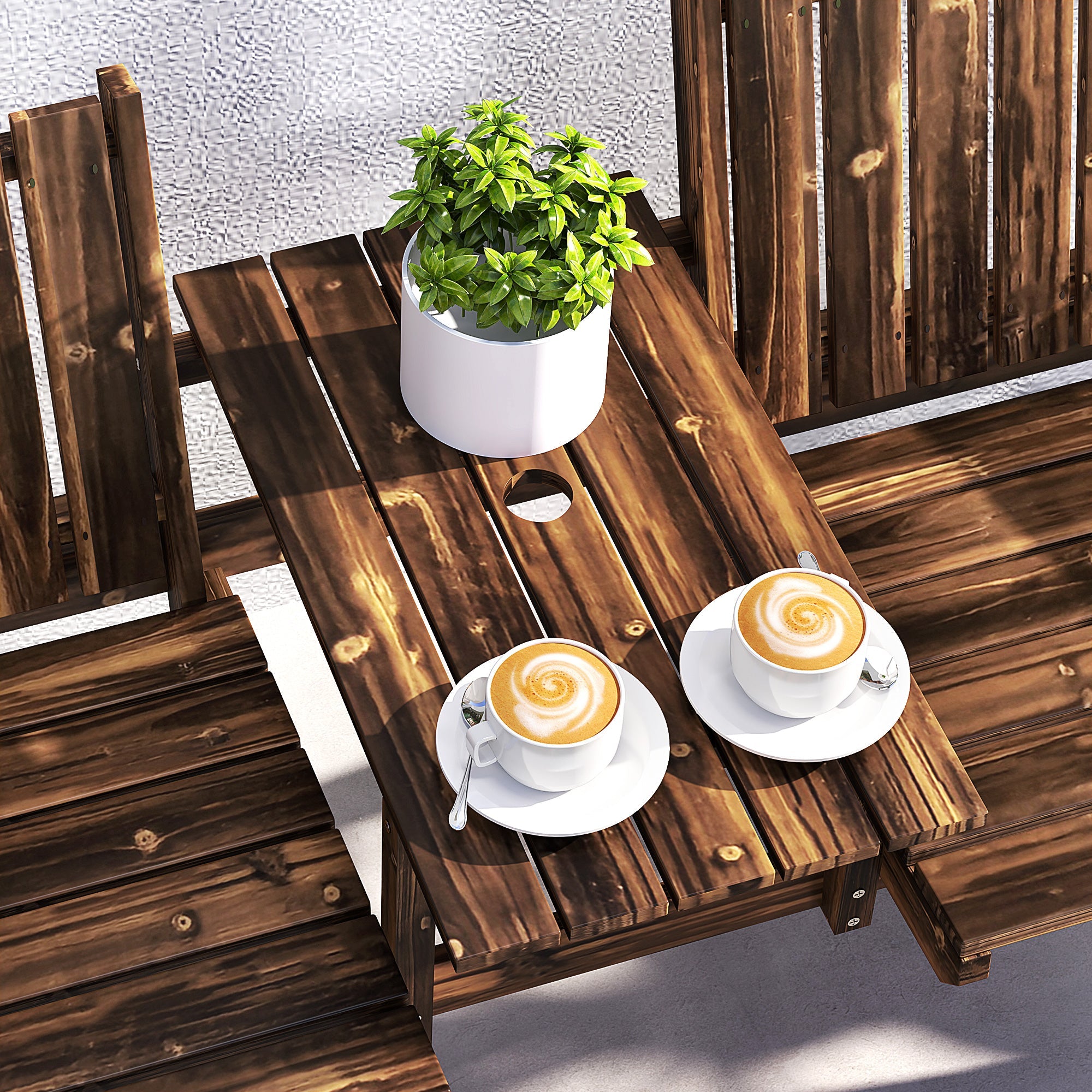 Outsunny 2-Seater Garden Bench with Table & Parasol Hole, Antique Loveseat for Porch, Patio, Carbonised Finish 