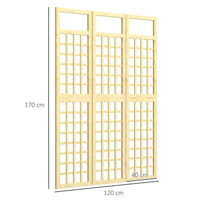 Outsunny 3-Panel Garden Privacy Screen, Freestanding Foldable Wooden Outdoor Divider/Trellis, Decorative Privacy Screen for Garden Patio Pool, 120 x 170 cm, Natural Wood Finish 
