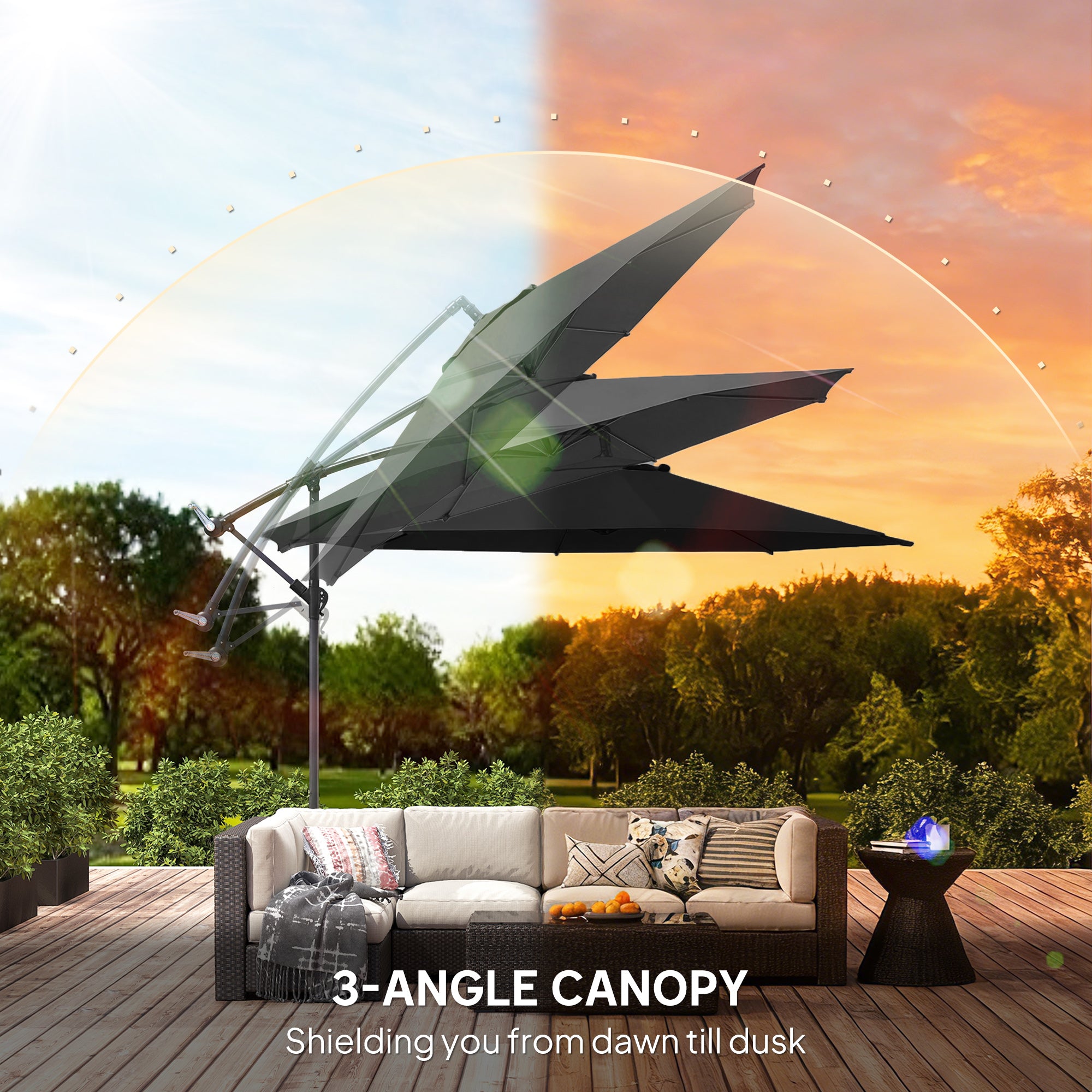 Outsunny 3 m Overhanging Cantilever Parasol, with Cross Base - Black 