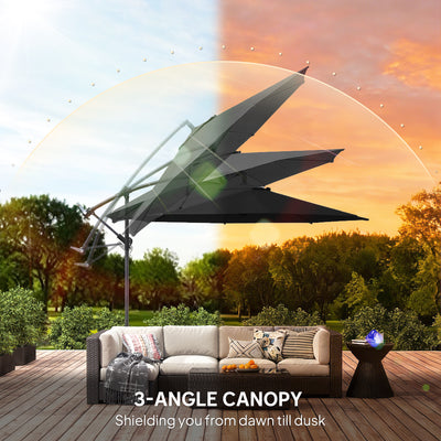 Outsunny 3 m Overhanging Cantilever Parasol, with Cross Base - Black 