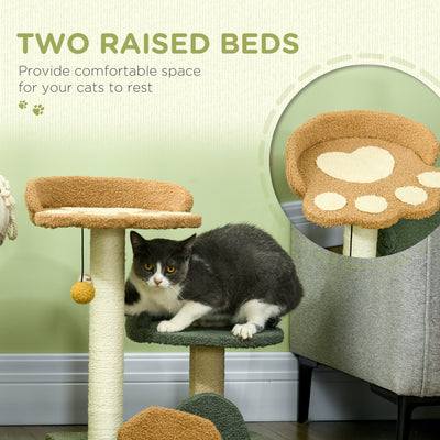 PawHut 52cm Small Cat Tree for Indoor Cats, Scratching Posts with Two Beds, Toy Ball 