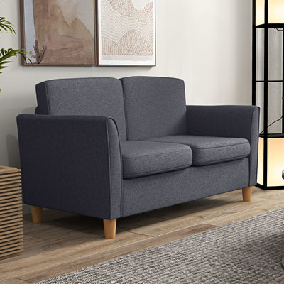 HOMCOM Compact Loveseat Sofa, Modern 2 Seater Sofa for Living Room with Wood Legs and Armrests, Dark Grey 