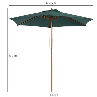 Outsunny 2.5m Wood Garden Parasol Sun Shade Patio Outdoor Wooden Umbrella Canopy Green 