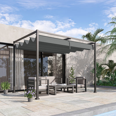 Outsunny 3 x 2m Metal Outdoor Pergola with Retractable Roof, Outdoor Gazebo Canopy Shelter with Drainage Holes for Garden, Patio, Lawn, Grey 