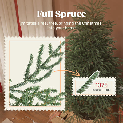 HOMCOM 5 ft Full Spruce Christmas Tree with Realistic Dense Tips, Easy Assembly - Green 