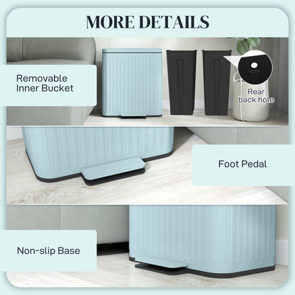 HOMCOM Dual Kitchen Bin, 2 x 20L Double Bin for Recycling and Waste, Fingerprint-proof Pedal Bin with Soft-Close Lid, Removable Inner Buckets, Light Green 