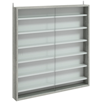 HOMCOM Six Shelf Display Cabinet, with Glass Doors - Graphite Wood Effect 