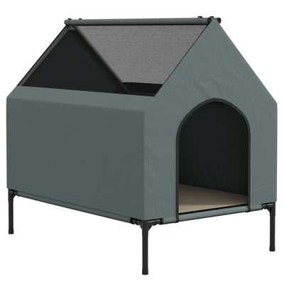 PawHut Dog House Outdoor Elevated Dog Bed with Removable Cover, Mesh Windows, Storage Bag, for S and M-Sized Dogs, Grey 