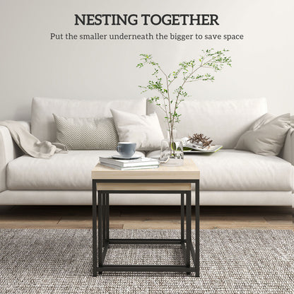 HOMCOM Coffee Table Set of 2, Nest of Tables with 3.5cm Thick Tabletop, Oak 