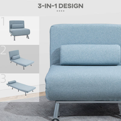 HOMCOM Linen Chair Bed, 3-in-1 Convertible Sleeper Chair with Adjustable Backrest, Pillow, for Living Room, Bedroom, Sky Blue 