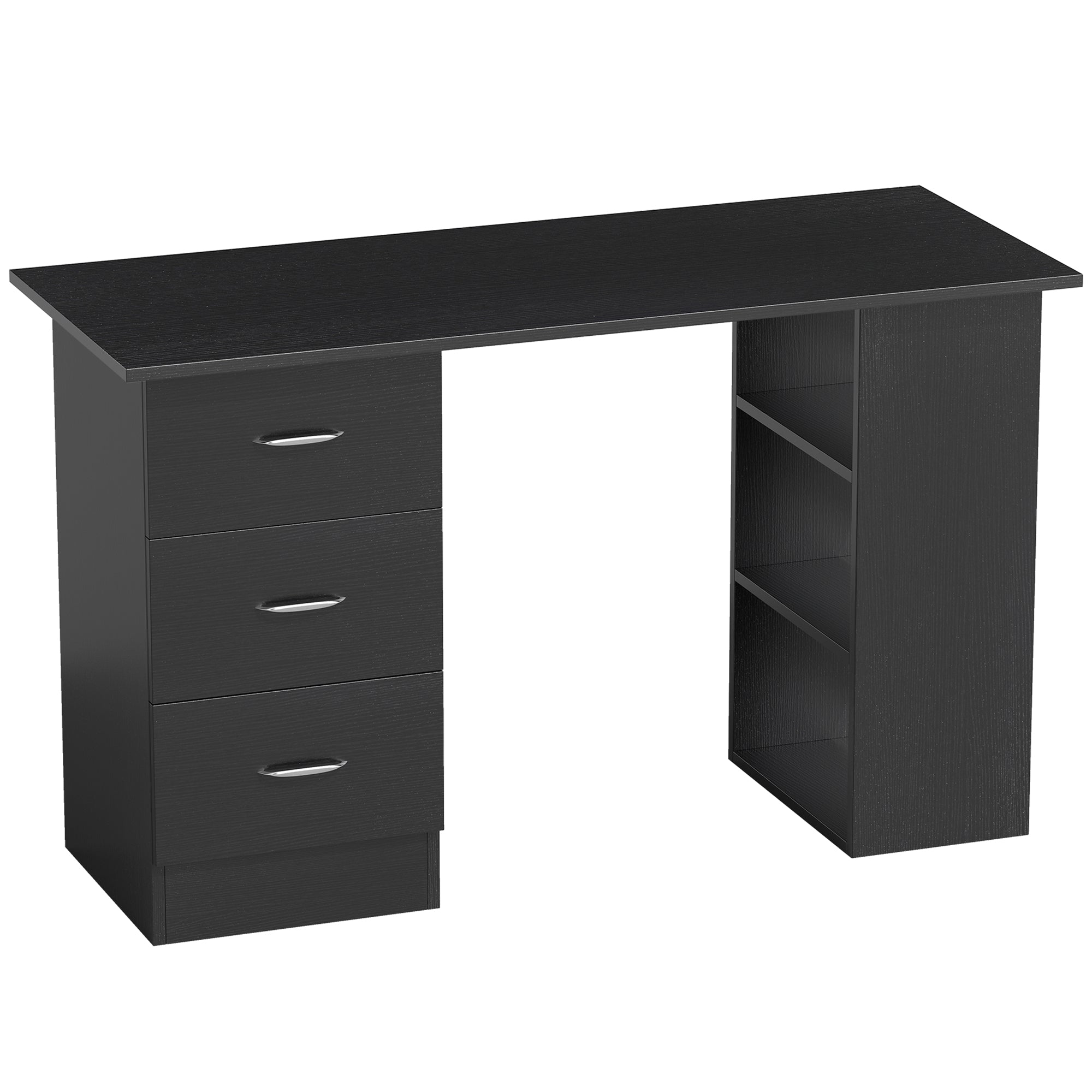 HOMCOM Computer Desk with Drawers, Home Office Desk, Writing Table, PC Workstation with 3 Storage Shelves for Working, Study, 120 x 49 x 72 cm, Black 