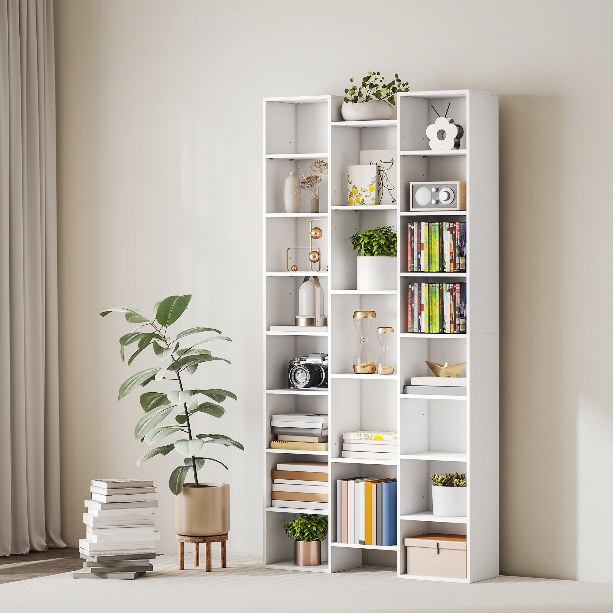 HOMCOM 21-Compartment Bookshelf - White 