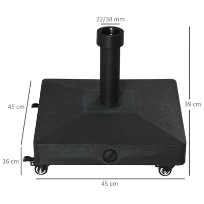 Outsunny 20kg Garden Parasol Base with Wheels Heavy Duty Sand or Water Filled Patio Umbrella Base for Outdoor Deck Beach Black 