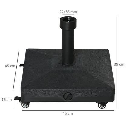 Outsunny 20kg Garden Parasol Base with Wheels Heavy Duty Sand or Water Filled Patio Umbrella Base for Outdoor Deck Beach Black
