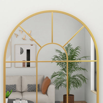 HOMCOM Modern Arched Wall Mirror, 91 x 60 cm Window Mirrors for Living Room, Bedroom, Gold Tone 