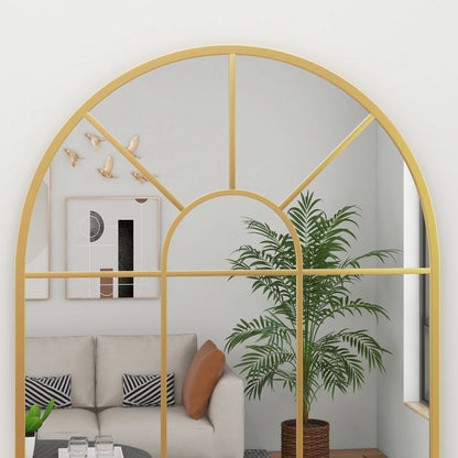 HOMCOM Modern Arched Wall Mirror, 91 x 60 cm Window Mirrors for Living Room, Bedroom, Gold Tone 