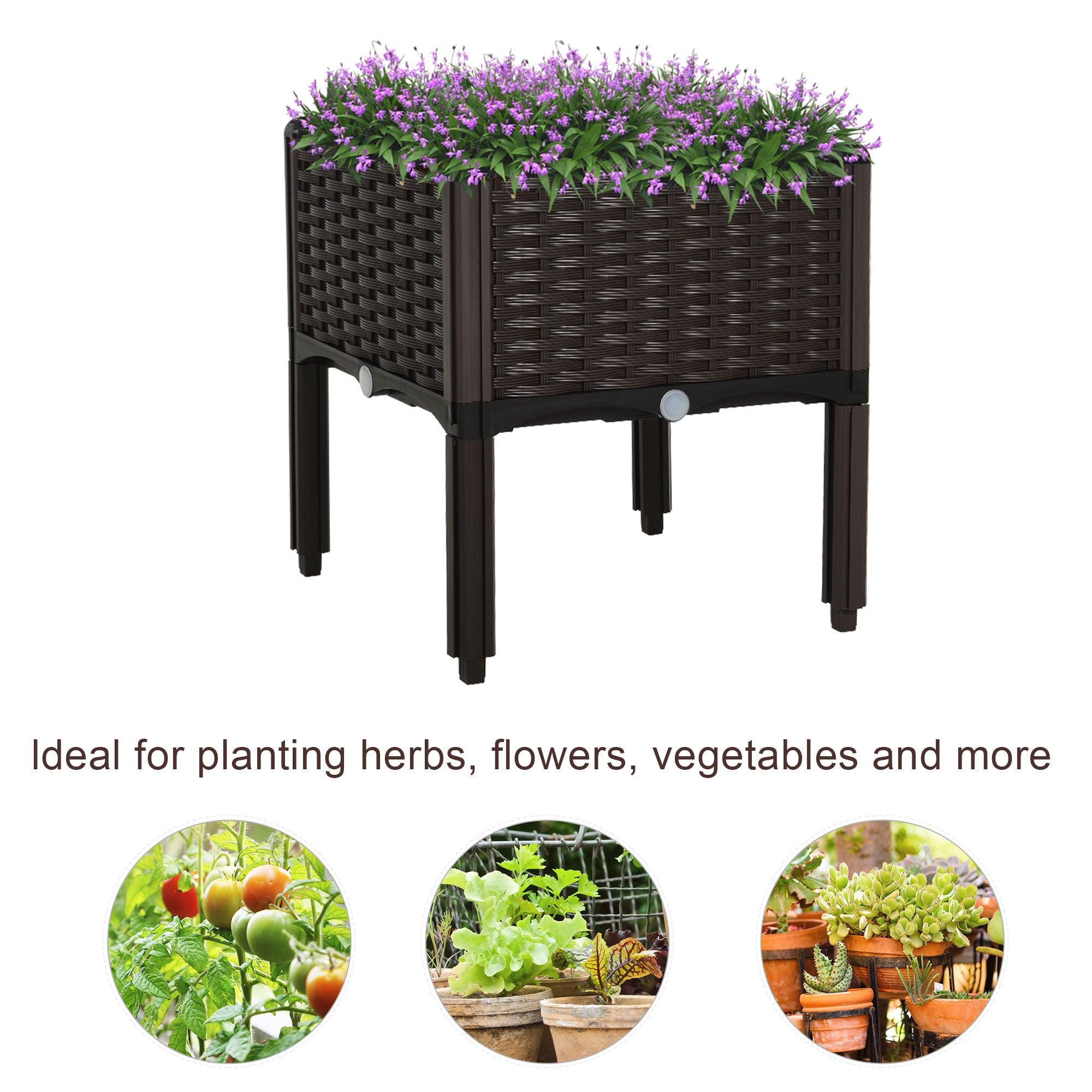 Outsunny Set of 1 26L Garden Raised Bed Elevated Patio Flower Plant Planter Box PP Vegetables Planting Container, Brown 