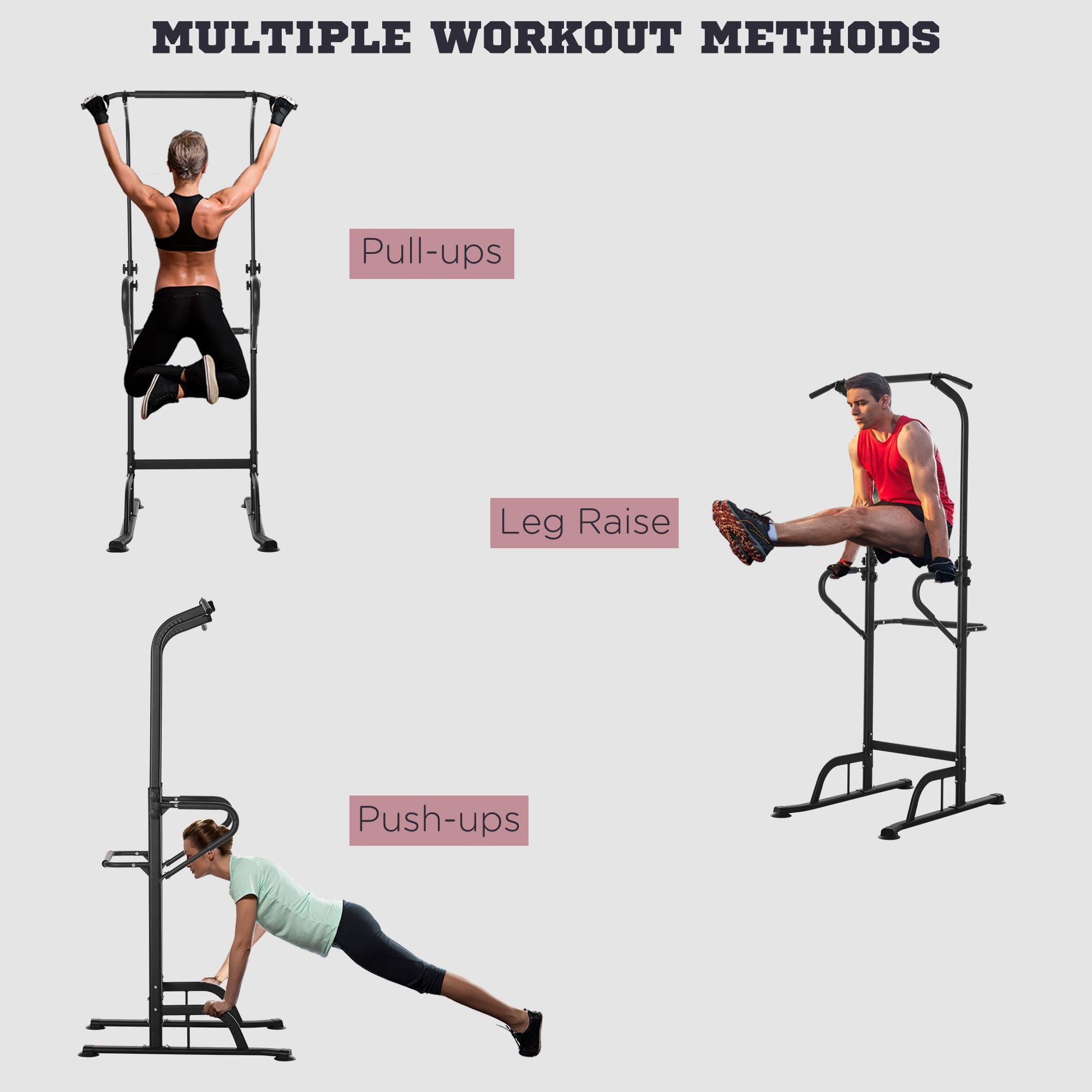 HOMCOM Power Tower Dip Station Pull Up Bar Multi-Function Push Up Equipment with Adjustable Height for Home Gym Strength Training Workout Fitness 