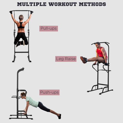 HOMCOM Power Tower Dip Station Pull Up Bar Multi-Function Push Up Equipment with Adjustable Height for Home Gym Strength Training Workout Fitness 