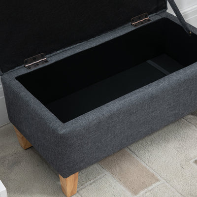 HOMCOM Linen Storage Ottoman Padded Footstool with Rubberwood Legs for Storage Box, Bed End, Shoe Bench, Seating, Dark Grey 