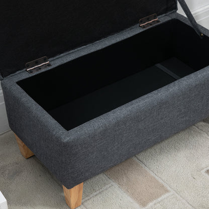 HOMCOM Linen Storage Ottoman Padded Footstool with Rubberwood Legs for Storage Box, Bed End, Shoe Bench, Seating, Dark Grey
