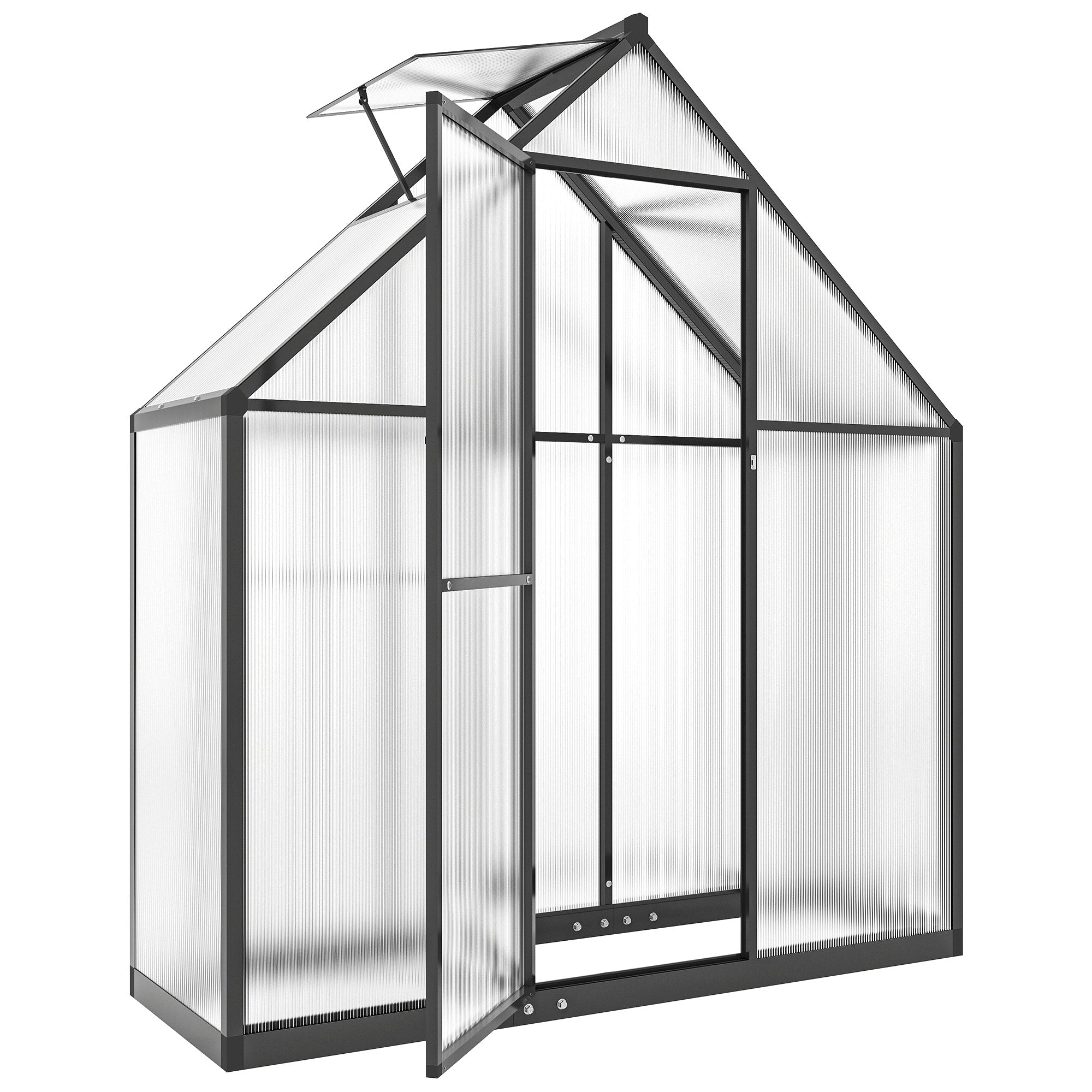 Outsunny Polycarbonate Greenhouse with Swing Door and Adjustable Window, Walk-in Greenhouse, 5.5 x 2ft, Black 