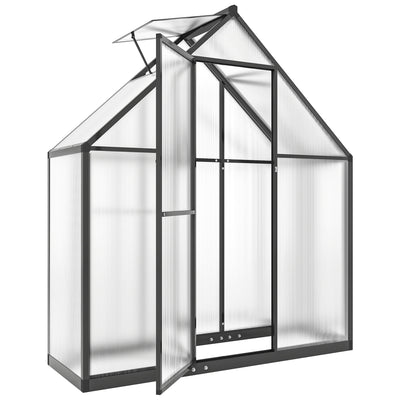Outsunny Polycarbonate Greenhouse with Swing Door and Adjustable Window, Walk-in Greenhouse, 5.5 x 2ft, Black 