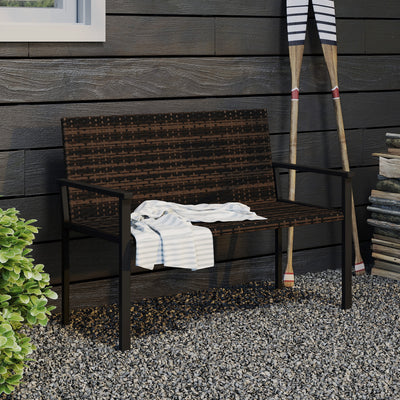 Outsunny 2 Seater Rattan Garden Bench, Outdoor Bench with Quick-Drying Cotton Padding, Wicker Garden Loveseat with Armrests, Steel Frame for Patio, Park, Mixed Brown 