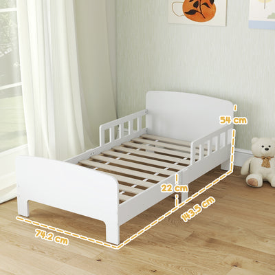 AIYAPLAY Toddler Bed, Kids Bed Frame with Safety Side Rails, Kids Bedroom Furniture for Ages 3-8 Years, White 