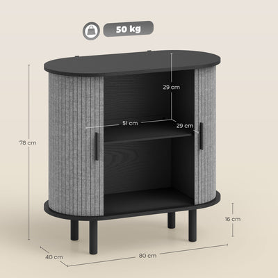 HOMCOM Tambour Sideboard with Fluted Sliding Doors, Modern Kitchen Cupboard with Storage Shelves and Wooden Legs, Grey 