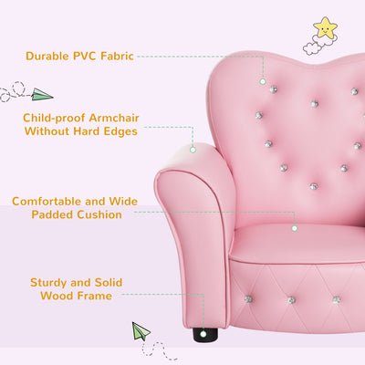 HOMCOM Kids Armchair Toddler Chair Seating Relax Playroom Seater Girl Princess Pink 