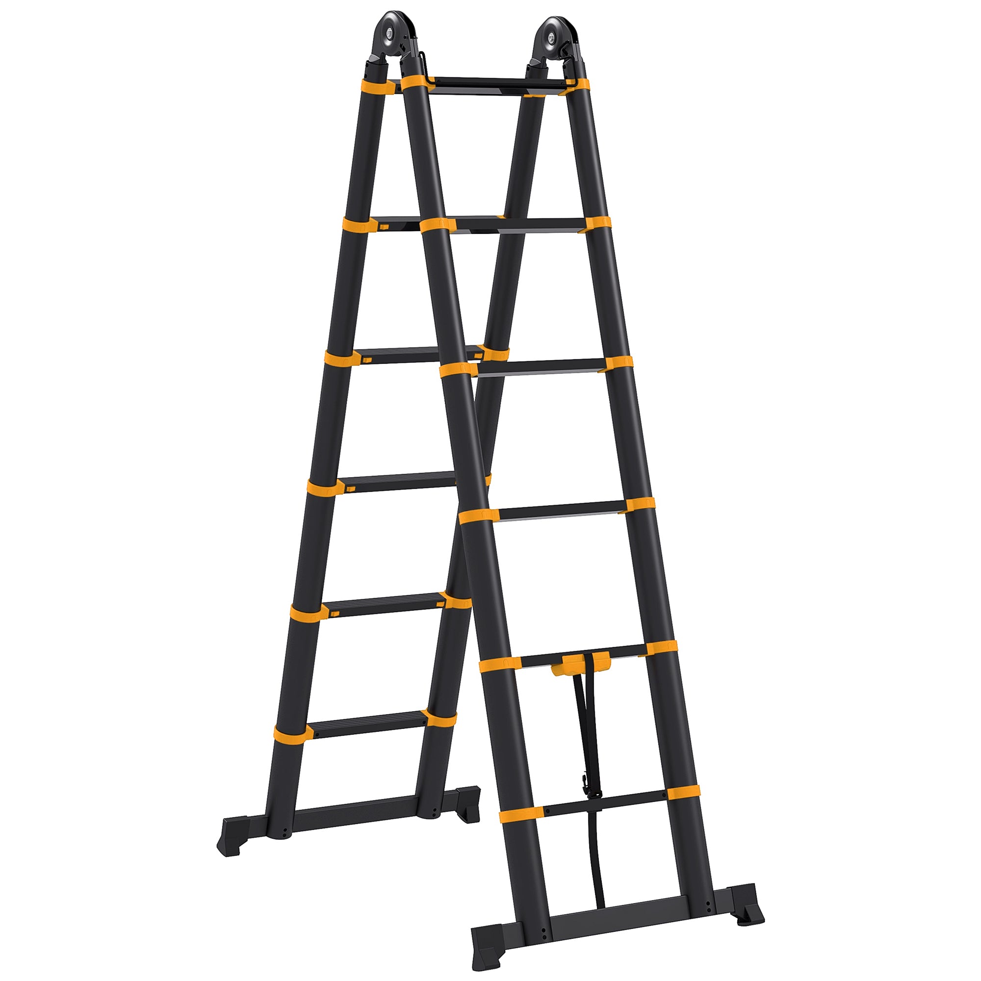 HOMCOM 3.8m Duo Aluminium Ladder w/ Tool Holder - Yellow 