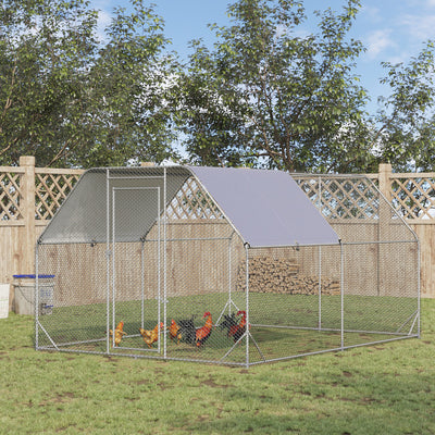 PawHut Walk in Chicken Run Chicken Coop Hen House Outdoor with Roof for 10-12 Chickens, 380 x 280 x 195cm 